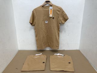 3 X TIMBERLAND T-SHIRTS IN SAND - SLIM FIT UK SIZE: SMALL - COMBINED RRP £ 140.00: LOCATION - B 6