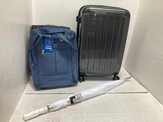 4 X GENERAL ITEMS TO INCLUDE MEDIUM WHEELED HARD SHELL SUITCASE IN GRAPHITE: LOCATION - B 4