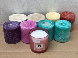 QTY OF ASSORTED CANDLES TO INCLUDE DOUBLE WICK CANDLE WILD RHUBARB & ROSE: LOCATION - A -1