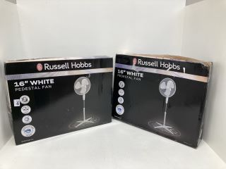 2 X RUSSELL HOBBS 16" WHITE PEDESTAL FAN: LOCATION - B3