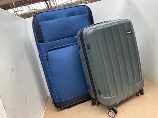 KONO MEDIUM 4 WHEELED SUITCASE IN GREY TO INCLUDE JCB LARGE SUITCASE IN NAVY: LOCATION - C1