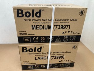 2 X BOX OF 100 BOLD NITRILE POWDER FREE BLACK EXAMINATION GLOVES: LOCATION - C7