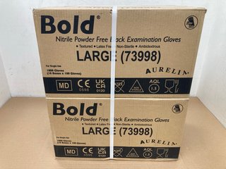 2 X BOX OF 100 BOLD NITRILE POWDER FREE BLACK EXAMINATION GLOVES: LOCATION - C7