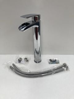 WATERFALL SPOUT HIGH MONO BASIN MIXER TAP IN CHROME - RRP £240: LOCATION - RACKING 1