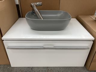 VITRA WALL HUNG 1 DRAWER COUNTERTOP SINK UNIT IN WHITE 800 X 530MM WITH A GREY CERAMIC VESSEL BASIN COMPLETE WITH A HIGH MONO BASIN MIXER TAP & CHROME SPRUNG WASTE - RRP £1199: LOCATION - C3