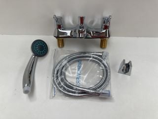 DECK MOUNTED LEVER ACTION BSM IN CHROME WITH SHOWER HANDSET, HOSE & WALL MOUNTING BRACKET - RRP £305: LOCATION - RACKING 1