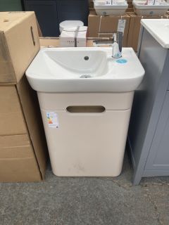 (COLLECTION ONLY) VITRA WALL HUNG 1 DOOR ILLUMINATED SINK UNIT IN CREAM WITH A 500 X 380MM STH CERAMIC BASIN COMPLETE WITH A MONO BASIN MIXER TAP & CHROME SPRUNG WASTE - RRP £1120: LOCATION - D3