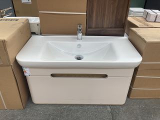 (COLLECTION ONLY) VITRA WALL HUNG 1 DRAWER LED ILLUMINATED SINK UNIT IN CREAM WITH A 980 X 490MM 1TH CERAMIC BASIN COMPLETE WITH A MONO BASIN MIXER TAP & CHROME SPRUNG WASTE - RRP £1748: LOCATION - D