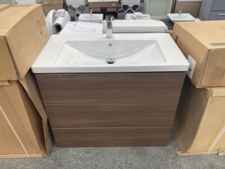 VITRA WALL HUNG 3 DRAWER SINK UNIT IN MEDIUM OAK WITH A 920 X 490MM 1TH CERAMIC BASIN COMPLETE WITH A MONO BASIN MIXER TAP & CHROME SPRUNG WASTE - RRP £2109: LOCATION - D4