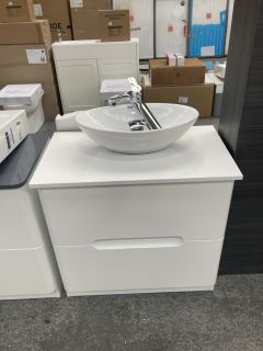 (COLLECTION ONLY) FLOOR STANDING 2 DRAWER COUNTERTOP SINK UNIT IN WHITE 800 X 460MM WITH A OVAL CERAMIC VESSEL BASIN & HIGH MONO BASIN MIXER TAP & CHROME SPRUNG WASTE - RRP £755: LOCATION - D4