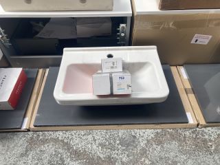 (COLLECTION ONLY) 800 X 430MM GLOSS ANTHRACITE COUNTERTOP MAYBE USED AS A FLOATING SHELF WITH A CERAMIC 1TH BASIN COMPLETE WITH A WATERFALL SPOUT MONO BASIN MIXER TAP & CHROME SPRUNG WASTE - RRP £480