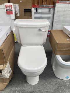 (COLLECTION ONLY) D-SHAPED CLOSED COUPLED W/C WITH CISTERN FITTINGS & FLUSH HANDLE WITH D-SHAPED SOFT CLOSE SEAT - RRP £315: LOCATION - D3