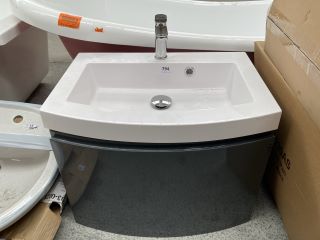 (COLLECTION ONLY) WALL MOUNTED 1 DRAWER BOW FRONTED SINK UNIT IN GLOSS GREY WITH A 605 X 430MM 1TH POLYMARBLE BASIN COMPLETE WITH MONO BASIN MIXER TAP & CHROME SPRUNG WASTE: LOCATION - C1