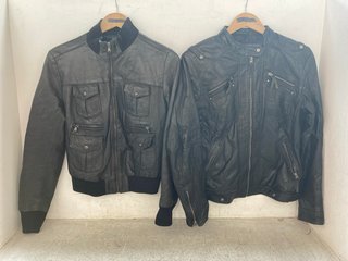 KIN Y2K LEATHER JACKET WITH MATERIAL CUFFS TO INCLUDE Y2K FULL LEATHER JACKET(SIZES NOT SHOWN): LOCATION - WH4