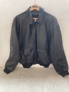 KIN Y2K LEATHER JACKET WITH MATERIAL CUFFS(SIZE NOT SHOWN): LOCATION - WH4