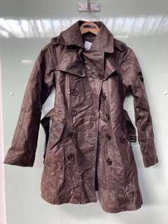 KIN Y2K BUTTON UP BROWN LEATHER JACKET(SIZE NOT SHOWN): LOCATION - WH4