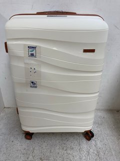 KONO LARGE HARD SHELL WHEELED COMBINATION LOCK SUITCASE IN CREAM: LOCATION - H15