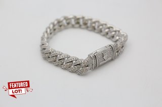 ADAMANS 8MM MOISSANITE CUBAN LINK BRACELET - 925 SILVER - D.COLOUR - RRP £879: LOCATION - BOOTH