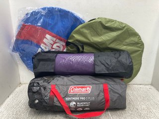 4 X ASSORTED CAMPING ITEMS TO INCLUDE COLEMAN KENTMERE PRO 3 PLUS 3 PERSON BLACKOUT TENT - RRP £130: LOCATION - G3