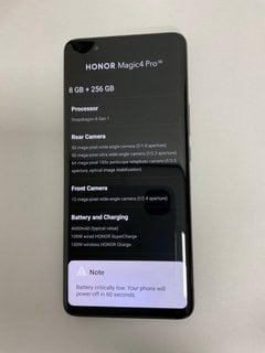 HONOR MAGIC 4 PRO 5G 256GB SMARTPHONE IN BLACK: MODEL NO LGE-NX9 (UNIT ONLY, DEMO MODE, SPARES & REPAIRS) [JPTM119815]