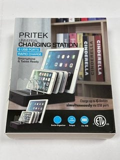 PRITEK UNIVERSAL CHARGING STATION WITH 6 USB PORTS RAPID CHARGE SMARTPHONE & TABLET READY TECH ACCESSORY IN BLACK: MODEL NO FAC-101A (WITH BOX & ALL ACCESSORIES) (SEALED UNIT) [JPTM120469]