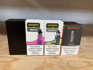 4 X ASSORTED VAPE DEVICES TO INCLUDE GEEK VAPE S100 100W DEVICE (PLEASE NOTE: 18+YEARS ONLY. ID MAY BE REQUIRED): LOCATION - H15