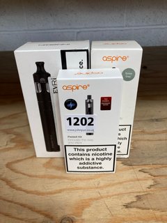 3 X ASSORTED VAPE DEVICES TO INCLUDE ASPIRE POCKEX KIT (PLEASE NOTE: 18+YEARS ONLY. ID MAY BE REQUIRED): LOCATION - H15