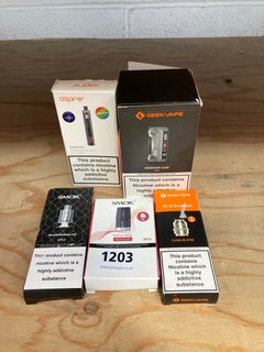 5 X ASSORTED VAPE ITEMS TO INCLUDE SMOK NFIX POD MESHED 0.8 (3 PIECE SET), PLEASE NOTE: 18+YEARS ONLY. ID MAY BE REQUIRED): LOCATION - H15