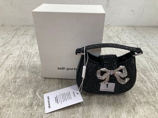 SELF PORTRAIT RHINESTONE CRESENT BOW MICRO BAG IN BLACK RRP - £350: LOCATION - E1 FRONT