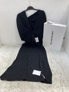 ROLAND MOURET CADY DRAPE MIDI DRESS IN BLACK SIZE: 8 RRP - £573: LOCATION - E1 FRONT