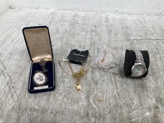 4 X ASSORTED JEWELLERY AND WATCH ITEMS TO INCLUDE THOMAS SABO PEARL AND COLOURED FACE STAINLESS STEEL STRAP WATCH: LOCATION - G5