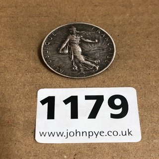 A 1916 SILVER TWO FRANC COIN BROOCH: LOCATION - CR