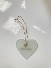 3 X STONE THE CROWS 72 GLASS HEART TAGS - " GOOD LUCK" - SKU: 823118 - TOTAL RRP £255