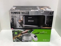 SUPREME STAINLESS STEEL COLLECTION 22CM CHIP PAN SET TO INCLUDE TOWER BELLE 11.5L BREAD BIN - BLACK