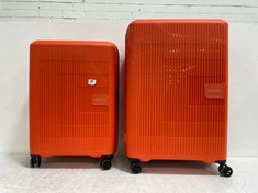 2 X AMERICAN TOURISTER HARD SHELL SUITCASES - BRIGHT ORANGE - MEDIUM AND LARGE