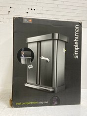 SIMPLEHUMAN 58L DUAL COMPARTMENT PEDAL CAN - BRUSHED STAINLESS STEEL WITH GREY - RRP £150