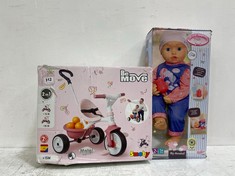 SMOBY BE MOVE KIDS TRICYCLE IN PINK TO INCLUDE BABY ANNABELL - BIG ANNABELL DOLL