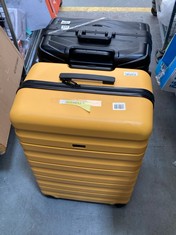 2 X JOHN LEWIS LARGE HARD SHELL SUITCASES IN MATT BLACK AND YELLOW