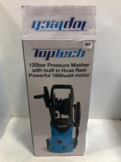 TOPTECH 120BAR PRESSURE WASHER WITH BUILT IN HOSE REEL POWERFUL 1800W MOTOR