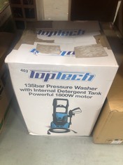 TOPTECH 135BAR PRESSURE WASHER WITH INTERNAL DETERGENT TANK POWERFUL 1800W MOTOR