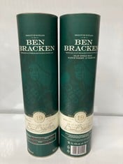 2 X BOTTLES OF BEN BRACKEN ISLAY SINGLE MALT SCOTCH WHISKY 70CL (18+ ONLY) (COLLECTION DAYS: MONDAY 29TH JULY TO WEDNESDAY 31ST JULY)