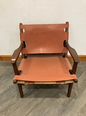 SAGRADA ACCENT SOLID OAK SLING CHAIR CHESTNUT TAN LEATHER RRP- £995