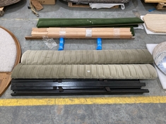 ASSORTED BED FRAME PARTS TO INCLUDE VIVIENNE BED FRAME PARTS LICHEN VELVET (KERBSIDE PALLET DELIVERY)