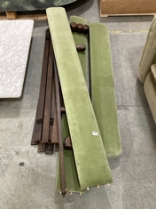 OLIVE GREEN VELVET BED FRAME PARTS (KERBSIDE PALLET DELIVERY)