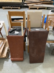 QTY OF ASSORTED FURNITURE TO INCLUDE WHITE WOODEN DINING CHAIR AND OAK DINING CHAIR WITH GREEN FABRIC PADDED CUSHION AND DARK GREY FABRIC DINING CHAIR WITH BLACK LEGS (KERBSIDE PALLET DELIVERY)