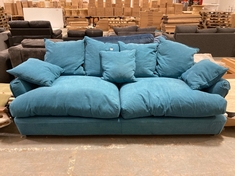 LARGE SMOOCH LIDO BLUE FABRIC 3 SEATER SOFA WITH SCATTER BACK CUSHIONS