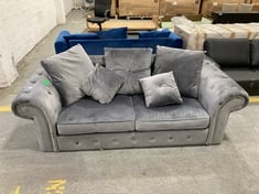 CHESTERFIELD 2 SEATER SOFA GREY VELVET WITH SCATTER BACK CUSHIONS