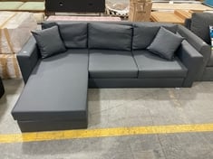 BLACK FAUX LEATHER CHAISE CORNER SOFA