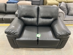 BLACK FAUX LEATHER HIGH BACK 2 SEATER SOFA