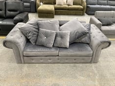 CHESTERFIELD 2 SEATER SOFA GREY VELVET WITH SCATTER BACK CUSHIONS